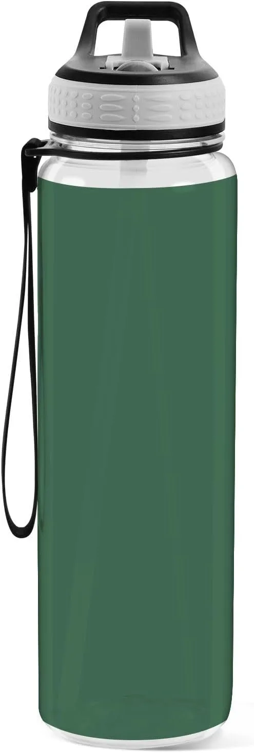 Kigai 32OZ Dark Green Water Bottle,Reusable Sports Water Bottle with Straw and Lids, BPA Free Leak-proof Wide Mouth Bottle for Office,Fitness,Outdoor Activities