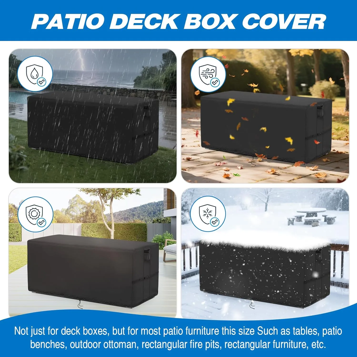 Kingling Deck Box Cover, Outdoor Storage Box Cover for Keter XXL 230 Gallon Deck Box Waterproof Outside Storage Bench Deck Boxes Covers Black (58" L x 33" W x 34" H)