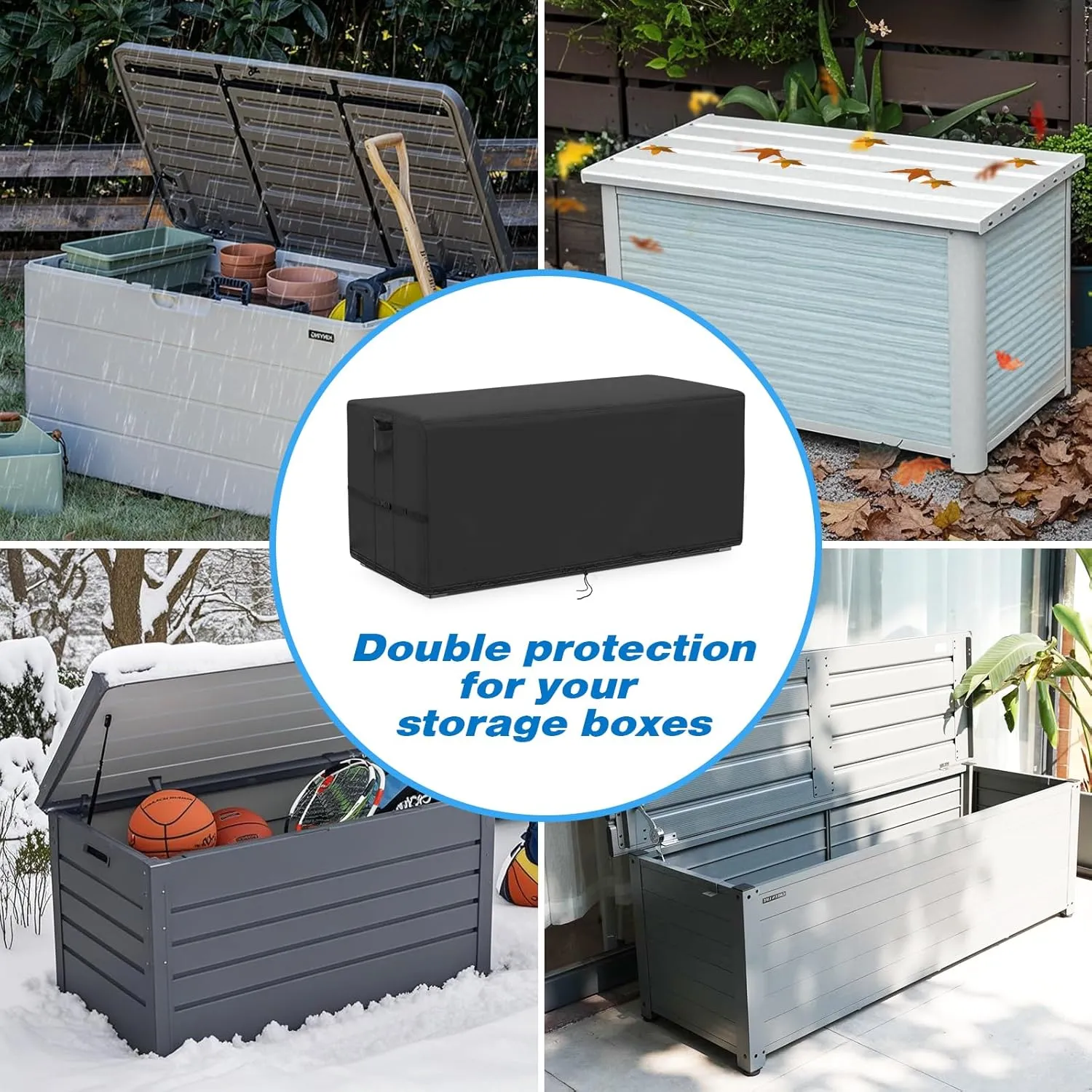 Kingling Deck Box Cover, Outdoor Storage Box Cover for Keter XXL 230 Gallon Deck Box Waterproof Outside Storage Bench Deck Boxes Covers Black (58" L x 33" W x 34" H)