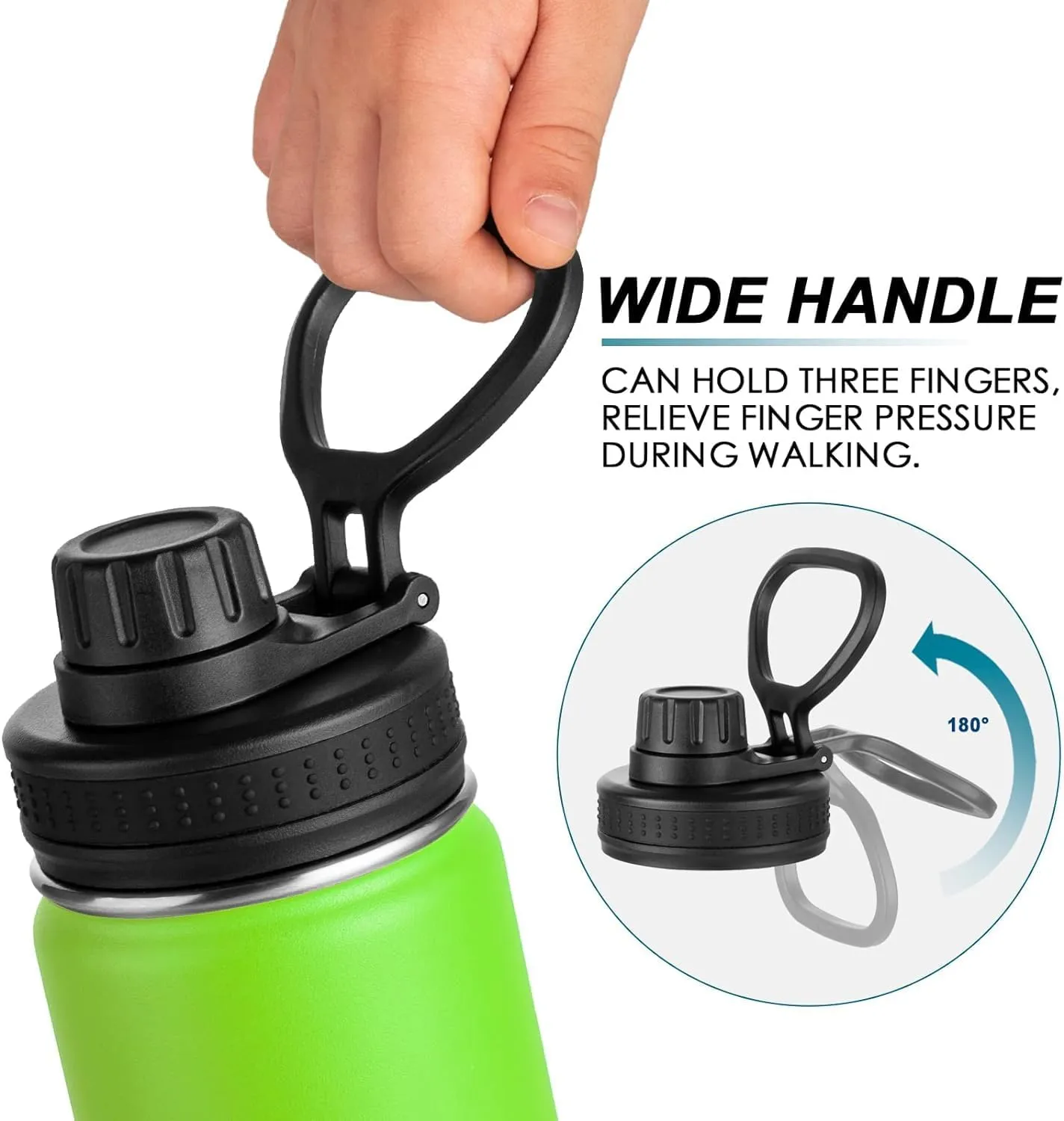 koodee Water Bottle-22 oz Stainless Steel Vacuum Insulated Water Bottle, Wide Mouth Flask with Leakproof Spout Lid (Apple Green)