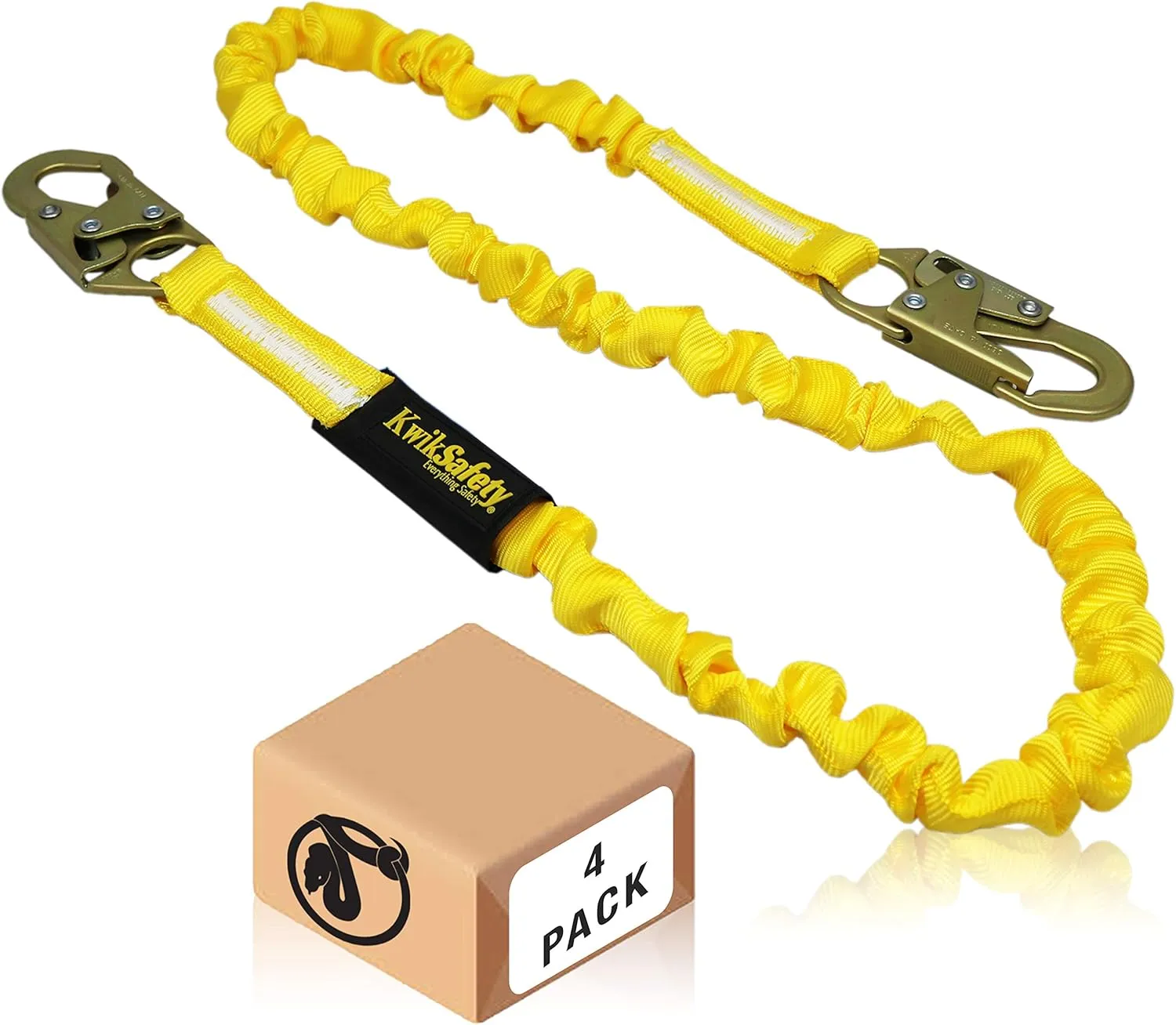 KwikSafety - Charlotte, NC - Rattler [4 Pack] Internal Shock Absorber Single Leg 6ft Safety Lanyard OSHA ANSI Fall Arrest Protection Equipment Snap Hooks Construction Arborist Roofing