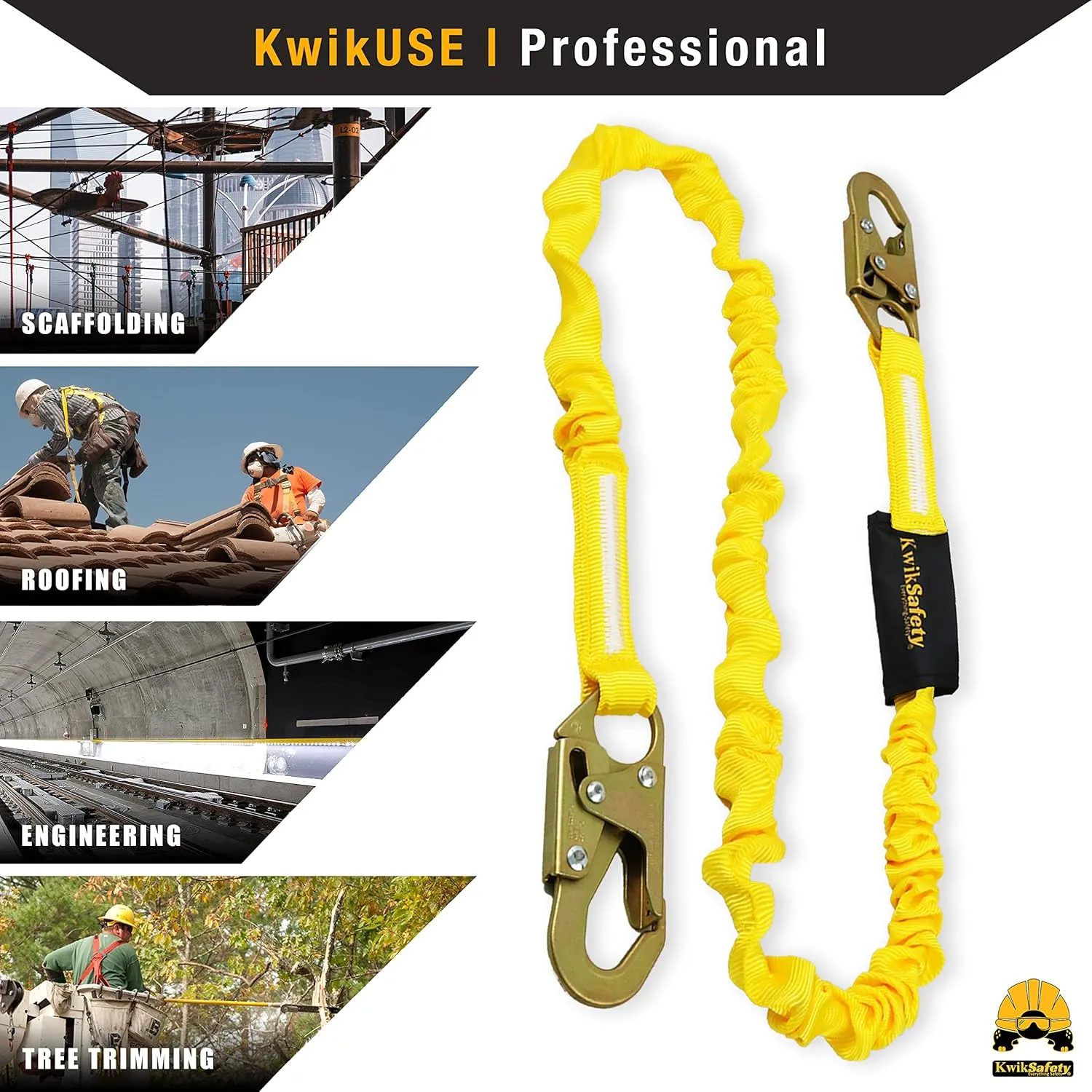 KwikSafety - Charlotte, NC - Rattler [4 Pack] Internal Shock Absorber Single Leg 6ft Safety Lanyard OSHA ANSI Fall Arrest Protection Equipment Snap Hooks Construction Arborist Roofing