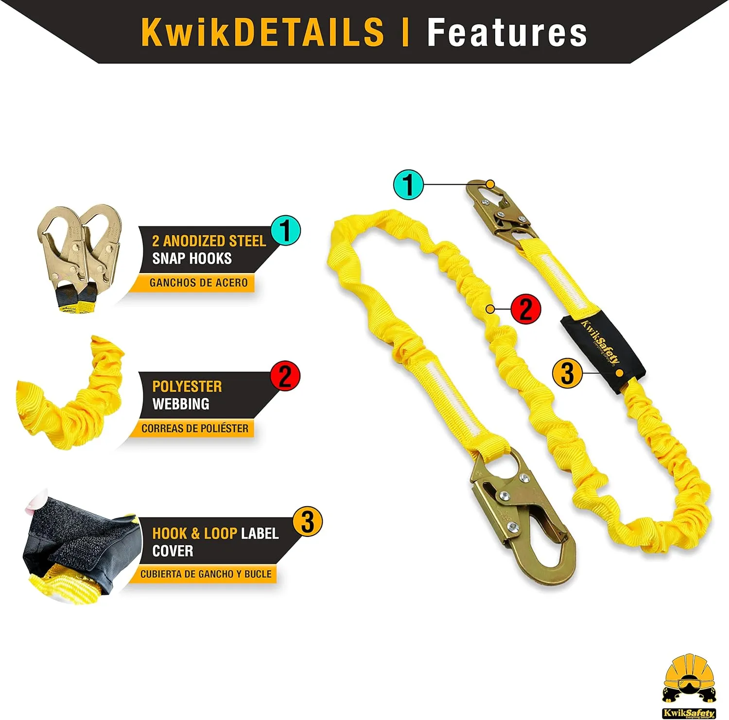 KwikSafety - Charlotte, NC - Rattler [4 Pack] Internal Shock Absorber Single Leg 6ft Safety Lanyard OSHA ANSI Fall Arrest Protection Equipment Snap Hooks Construction Arborist Roofing