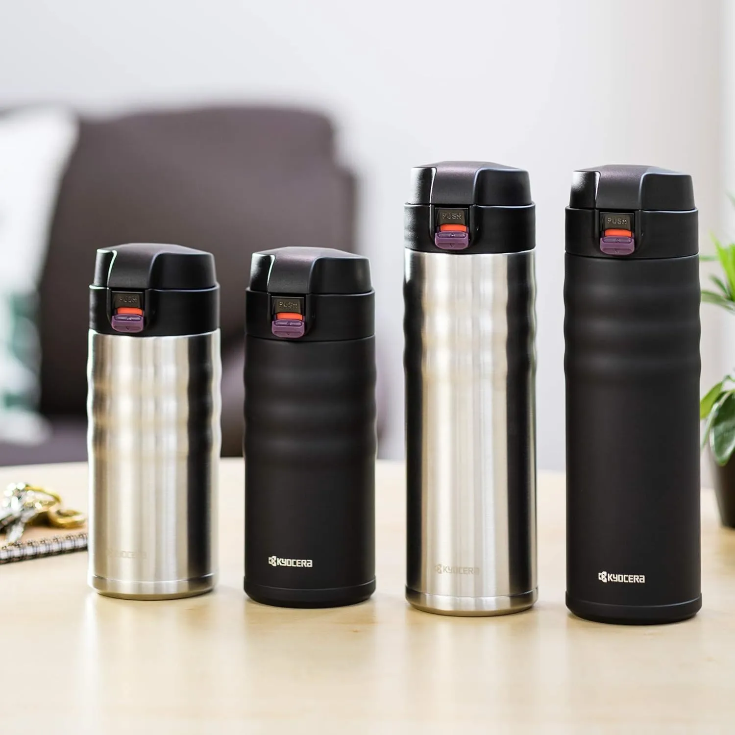 Kyocera 12oz. Ceramic Coated Interior, Double Wall Vacuum Insulated, Stainless Steel Travel Mug-Matt Black