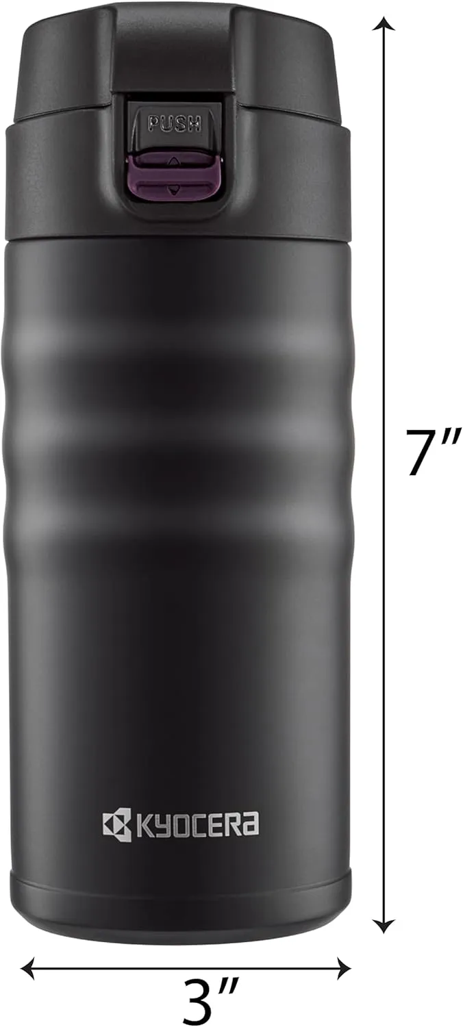 Kyocera 12oz. Ceramic Coated Interior, Double Wall Vacuum Insulated, Stainless Steel Travel Mug-Matt Black