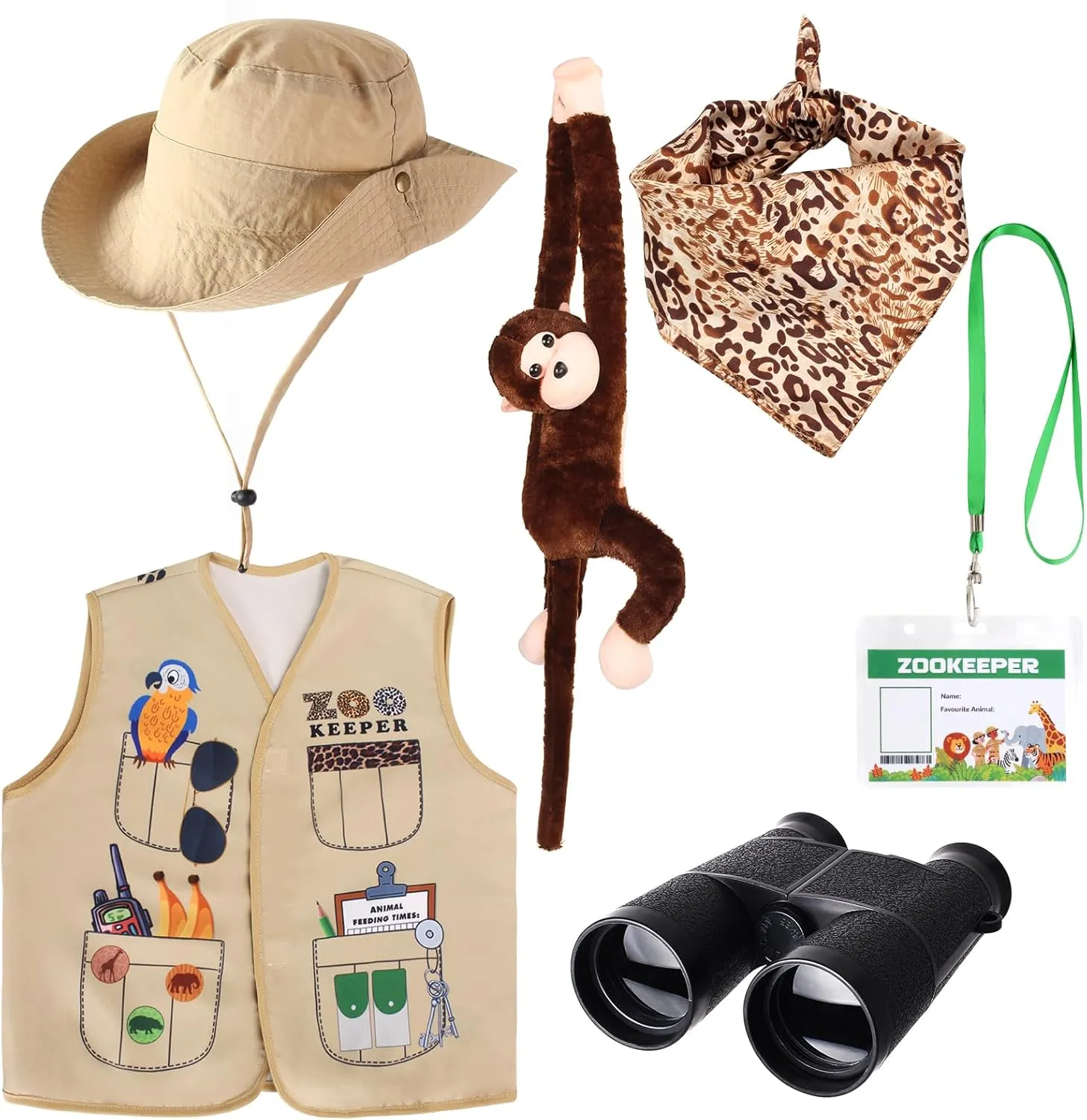 Kyson Zookeeper Costume 6 Pcs Safari Explorer Accessories for Halloween Jungle Safari Wild Animal Themed Party Carrer Day