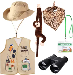 Kyson Zookeeper Costume 6 Pcs Safari Explorer Accessories for Halloween Jungle Safari Wild Animal Themed Party Carrer Day