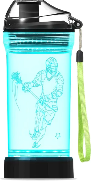 Lacrosse Gifts for Boys, Light Up Kids Water Bottle, Lacrosse Accessories for Men Sport Cup with 3D Glowing LED Light - 14 OZ Tritan BPA-Free - Gifts for School, Camping, and Holidays