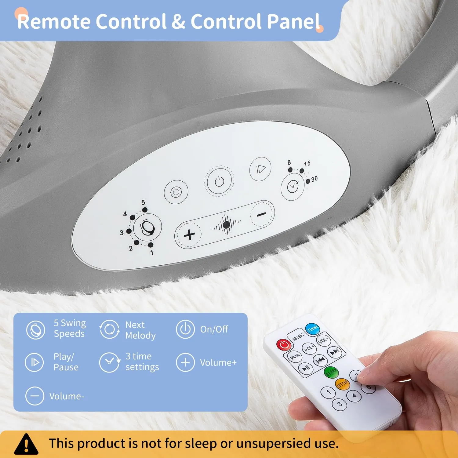 LAREX Baby Swing Infant Swing Electric Toddler Baby Rocker Portable for Newborn Boy Girl, 5 Sway Speeds with Remote Control, 10 Preset Melodies and Bluetooth, 0-6 Months Max 20 Lbs (Gray)