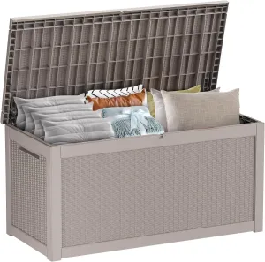 Large Deck Box 260 Gallon, Resin Patio Storage Box with Lockable Lid for Patio Furniture, Garden Tools, Pool Accessories, Weatherproof Outdoor Storage Bin, Brown