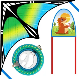 Large Delta Kite and Reel Winder and Thumb Ejection Kite Set, Easy to Fly - 7.1’’ Wheel with 650ft String for Kids and Adults, Single Line, Perfect for Beginners.