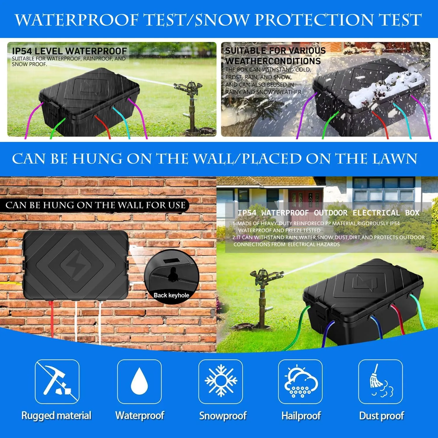Large Outdoor Electrical Box (12.6 x 8.5 x 5.2 in) - IP54 Waterproof Outdoor Outlet Covers,Extension Cord Covers Protect for Timer Outle,Power Strips,Plug, Socket,and Holiday Light Decorations