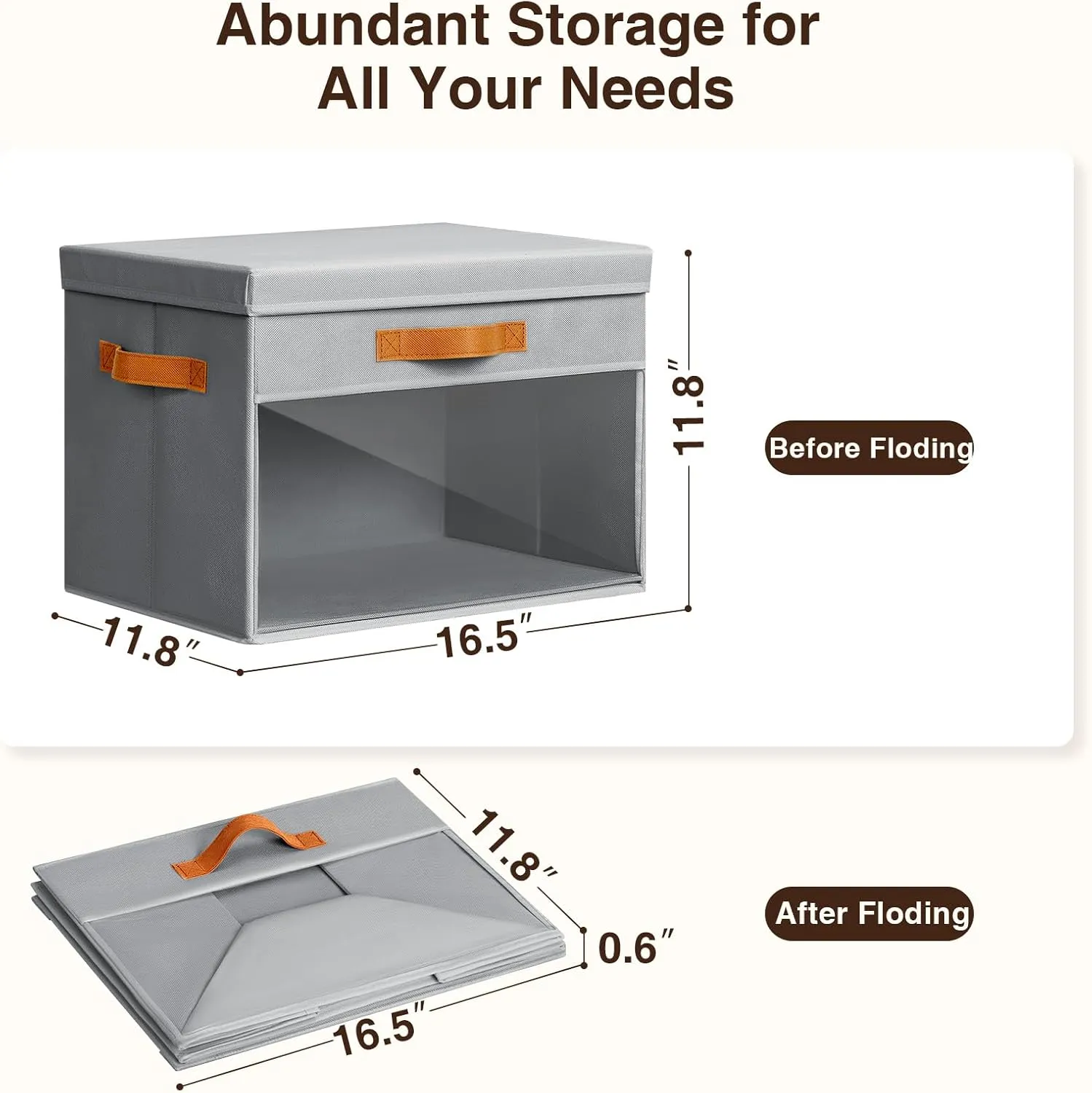 Large Storage Bins with Lids - 4 Pack Foldable Decorative Organizers with Clear Windows & Handles, Cube Storage Organizers for Clothes, Blankets, Sweaters, Sheets, Light Gray