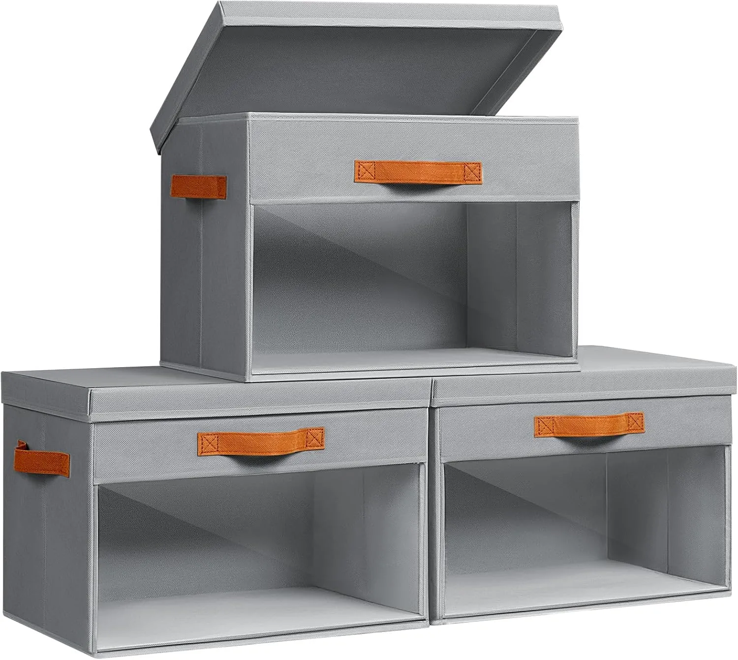 Large Storage Bins with Lids - 4 Pack Foldable Decorative Organizers with Clear Windows & Handles, Cube Storage Organizers for Clothes, Blankets, Sweaters, Sheets, Light Gray