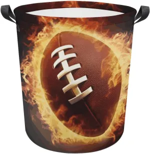 Laundry Basket with Handle Oxford Cloth Tote Bag Beautifully Flaming American Football Printed Laundry Basket Foldable Clothing Storage Bucket Toy Storage Box