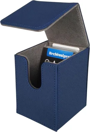 Leather Deck Card Box Sleeves Divider Set Holds 160  Cards, Card Storage Box Fits for TCG CCG Magic Cards(Blue)