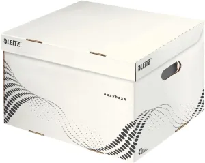 Leitz easyboxx Storage and Transport Box, Size M, Box easyboxx A4 Archive Boxes, 3 x 100 mm/2 x 150 mm, Transport Box with Top Lid, Pack of 15, White/Black, 61360000