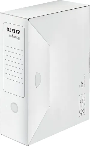 Leitz Infinity Archive Box, Pack of 20, 100 mm Spine Width, A4 Folding Cardboard with Lab, Storage for up to 900 Sheets, Storage Box Made of 100% Acid-Free Cardboard, White, Infinity Archive Series,