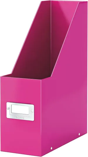 Leitz Magazine File Holder, A4, Cardboard Document Storage Box with Label, Foldable, for Home, Office & School, Click and Store Range 60470023 - Pink