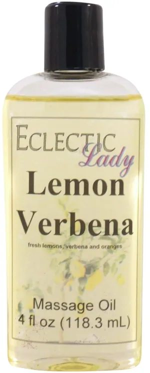 Lemon Verbena Massage Oil, 4 oz, With Sweet Almond Oil and Jojoba Oil, Preservative Free, Perfect for Aromatherapy and Relaxation