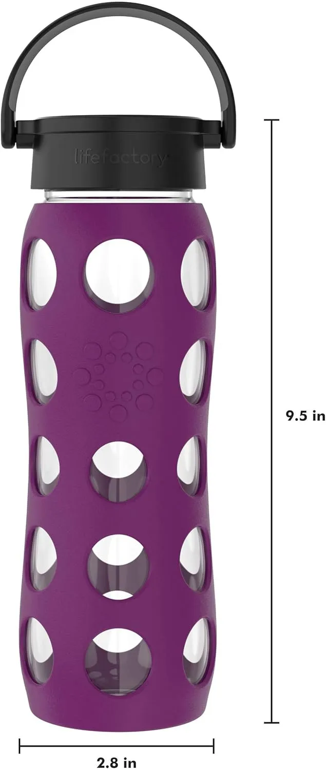 Lifefactory 22-Ounce BPA-Free Glass Water Bottle with Classic Cap and Protective Silicone Sleeve, Plum