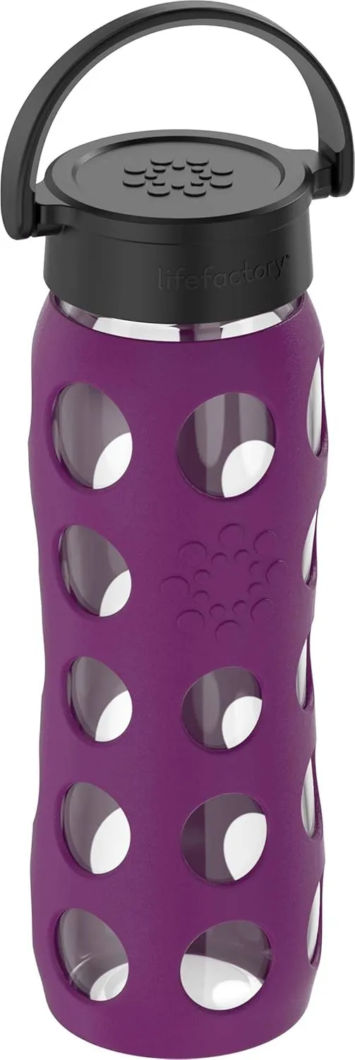 Lifefactory 22-Ounce BPA-Free Glass Water Bottle with Classic Cap and Protective Silicone Sleeve, Plum