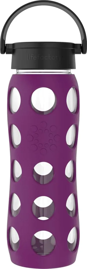 Lifefactory 22-Ounce BPA-Free Glass Water Bottle with Classic Cap and Protective Silicone Sleeve, Plum