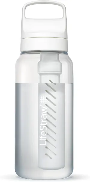 LifeStraw Go Series – BPA-Free Water Filter Bottle for Travel and Everyday use removes Bacteria, parasites and microplastics, Improves Taste, 1L Clear
