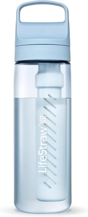 LifeStraw Go Series – BPA-Free Water Filter Bottle for Travel and Everyday use removes Bacteria, parasites and microplastics, Improves Taste, 22oz Icelandic Blue