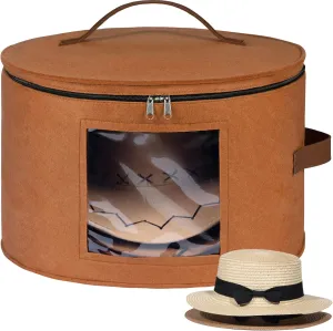 Lifewit Round Felt Hat Box, Stackable Bamboo Supports Cowboy Hat Travel Case with Dustproof Lid, Hat Organizer Bag for Women Storage, Foldable 16.5" D x 10.6" H Caps Container Carrier, 1 Pack-Brown