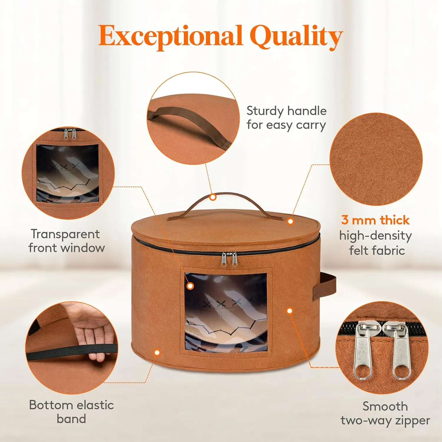Lifewit Round Felt Hat Box, Stackable Bamboo Supports Cowboy Hat Travel Case with Dustproof Lid, Hat Organizer Bag for Women Storage, Foldable 16.5" D x 10.6" H Caps Container Carrier, 1 Pack-Brown