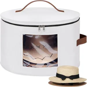 Lifewit Round Felt Hat Box, Stackable Bamboo Supports Cowboy Hat Travel Case with Dustproof Lid, Hat Organizer Bag for Women Storage, Foldable 16.5" D x 10.6" H Caps Container Carrier, 1 Pack-White