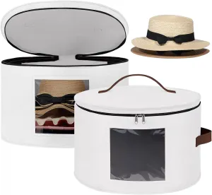 Lifewit Round Felt Hat Box, Stackable Bamboo Supports Cowboy Hat Travel Case with Dustproof Lid, Hat Organizer Bag for Women Storage, Foldable 16.5" D x 10.6" H Caps Container Carrier, 2 Pack-White