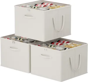 Lifewit Shoe Storage Organizer for Closet, Fits 12-16 Pairs, Large Shoe Box Storage Containers with Clear Cover and Reinforced Handles,Foldable Storage Bins Fits for Boots Heels Sneakers,3 Pack White