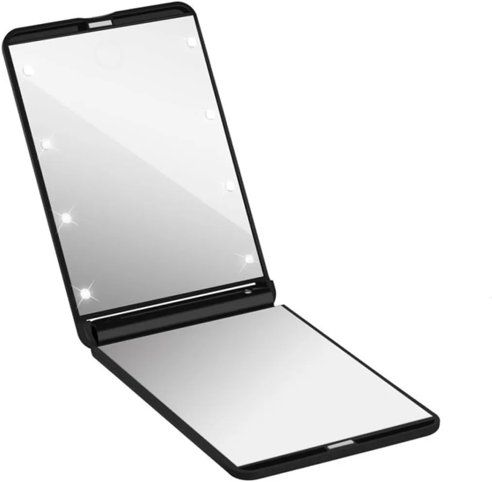 Lighted Vanity Mirror with Led Lights Portable Folding Makeup Mirror Rotation for Viewing Angle for Travel and Home Use Black