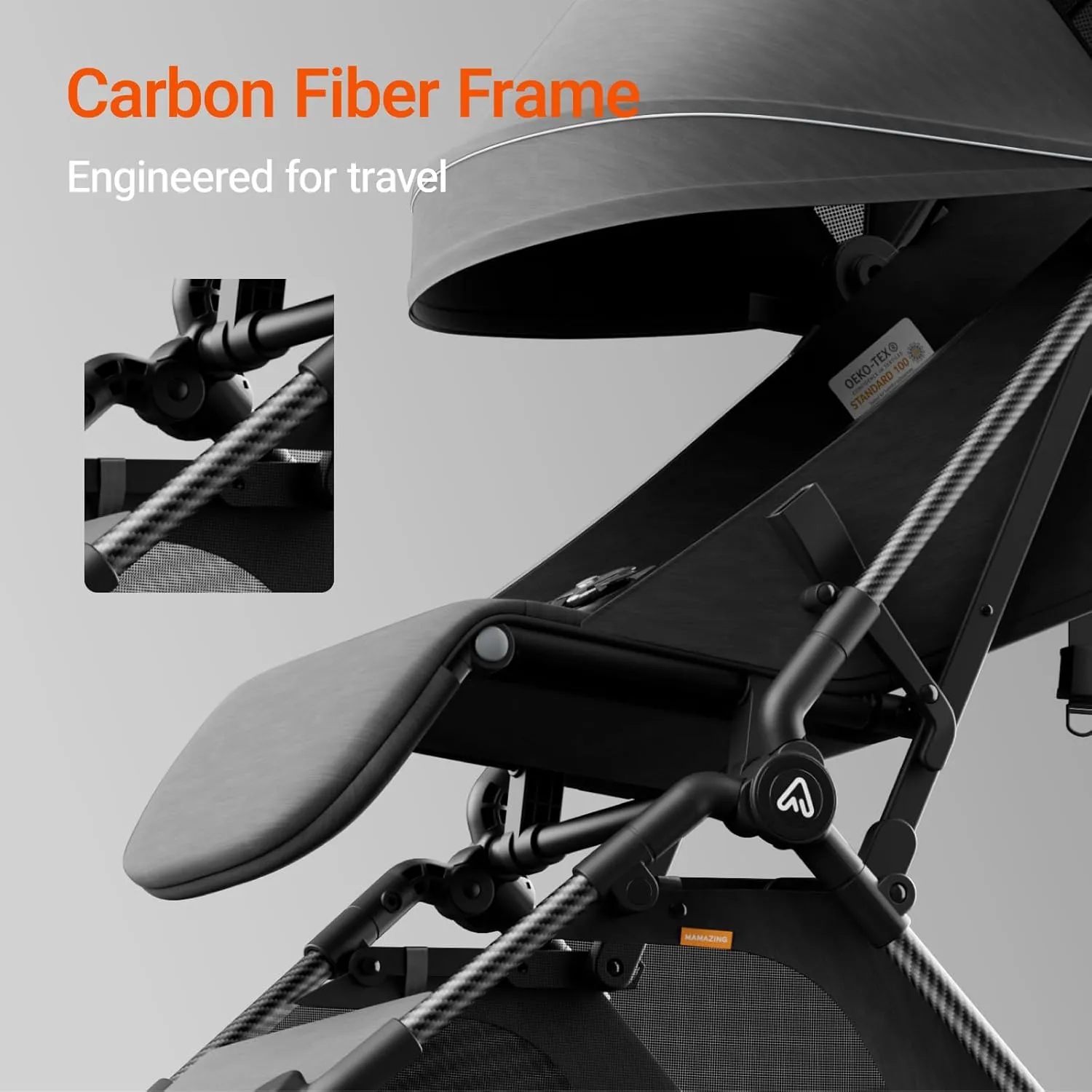 Lightweight Baby Travel Stroller with Carbor Fiber Frame, Compact & Airplane-Friendly, One-Handed Folding Design, 11.6 lbs, Perfect for Toddlers, Organizer & Cushion Included, Black