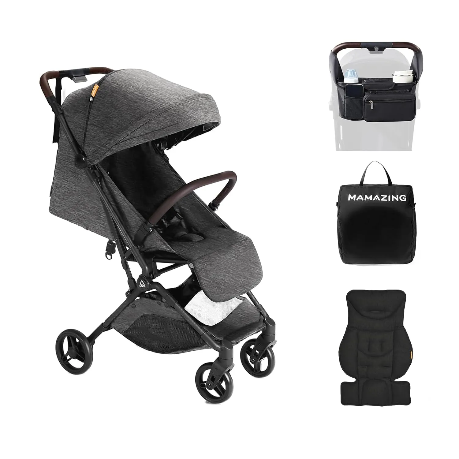 Lightweight Baby Travel Stroller with Carbor Fiber Frame, Compact & Airplane-Friendly, One-Handed Folding Design, 11.6 lbs, Perfect for Toddlers, Organizer & Cushion Included, Black