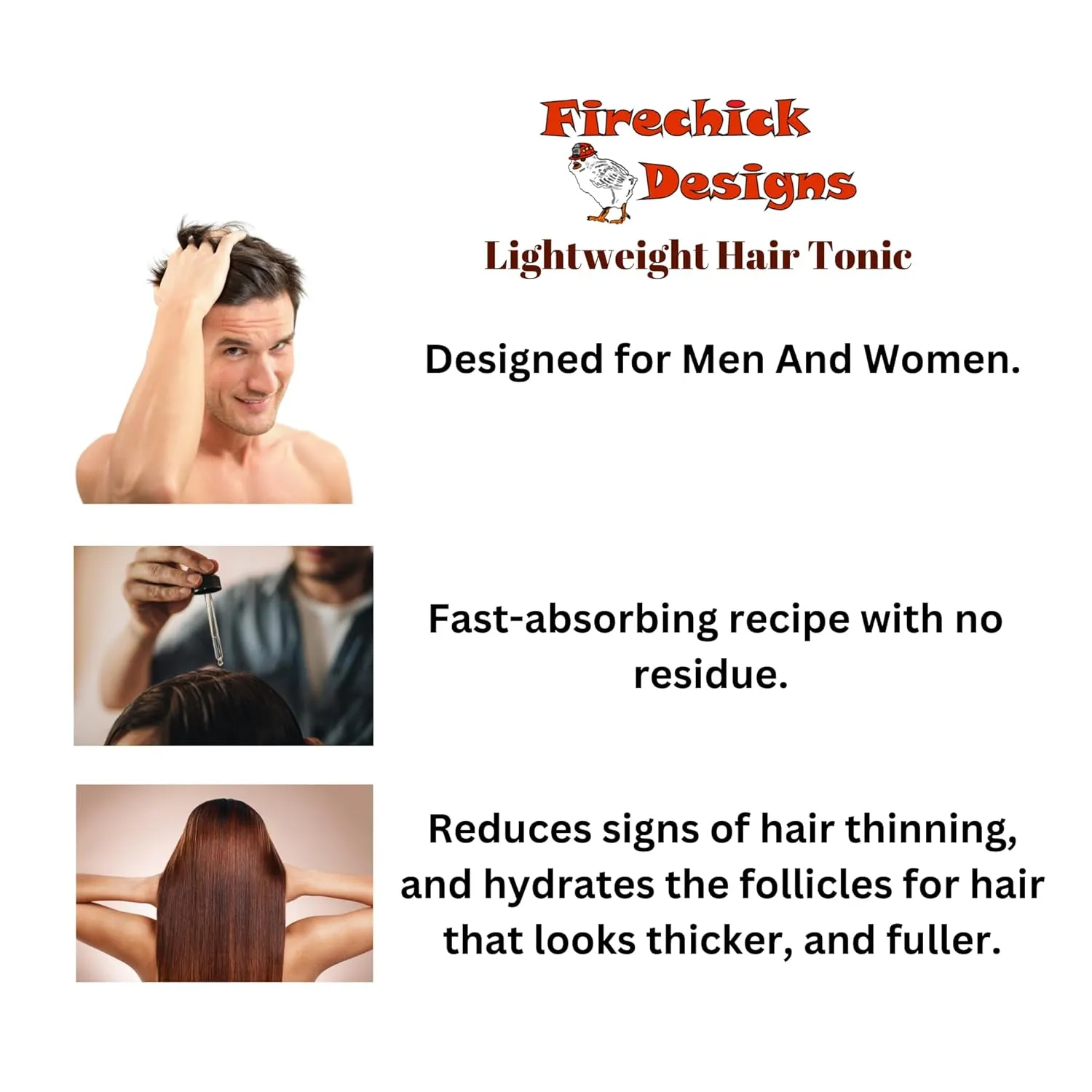 Lightweight Hair Growth Tonic, 2 Fl Oz, Vegan Formula with Biotin and Caffeine, Hair Thickening Treatment for Men and Women