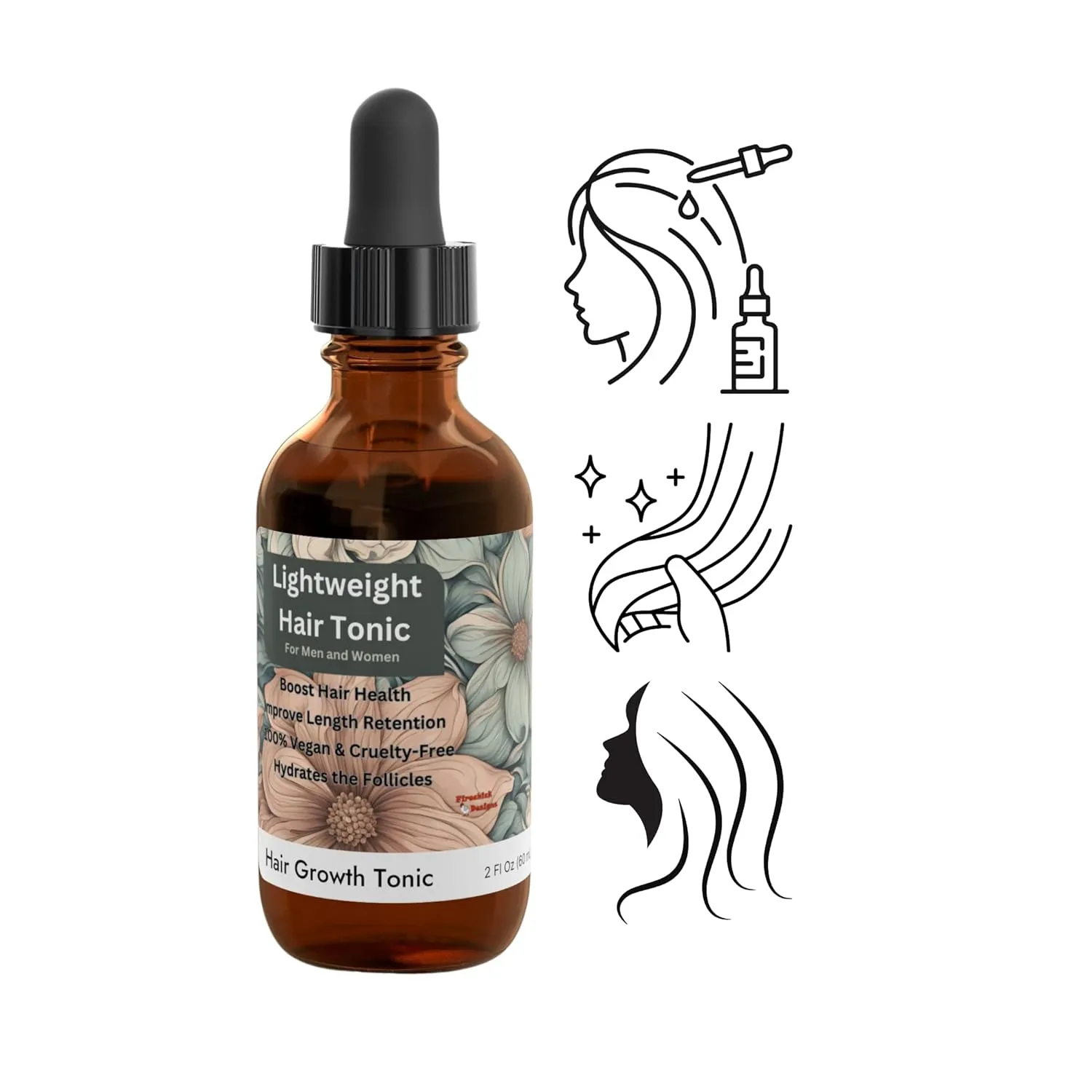 Lightweight Hair Growth Tonic, 2 Fl Oz, Vegan Formula with Biotin and Caffeine, Hair Thickening Treatment for Men and Women