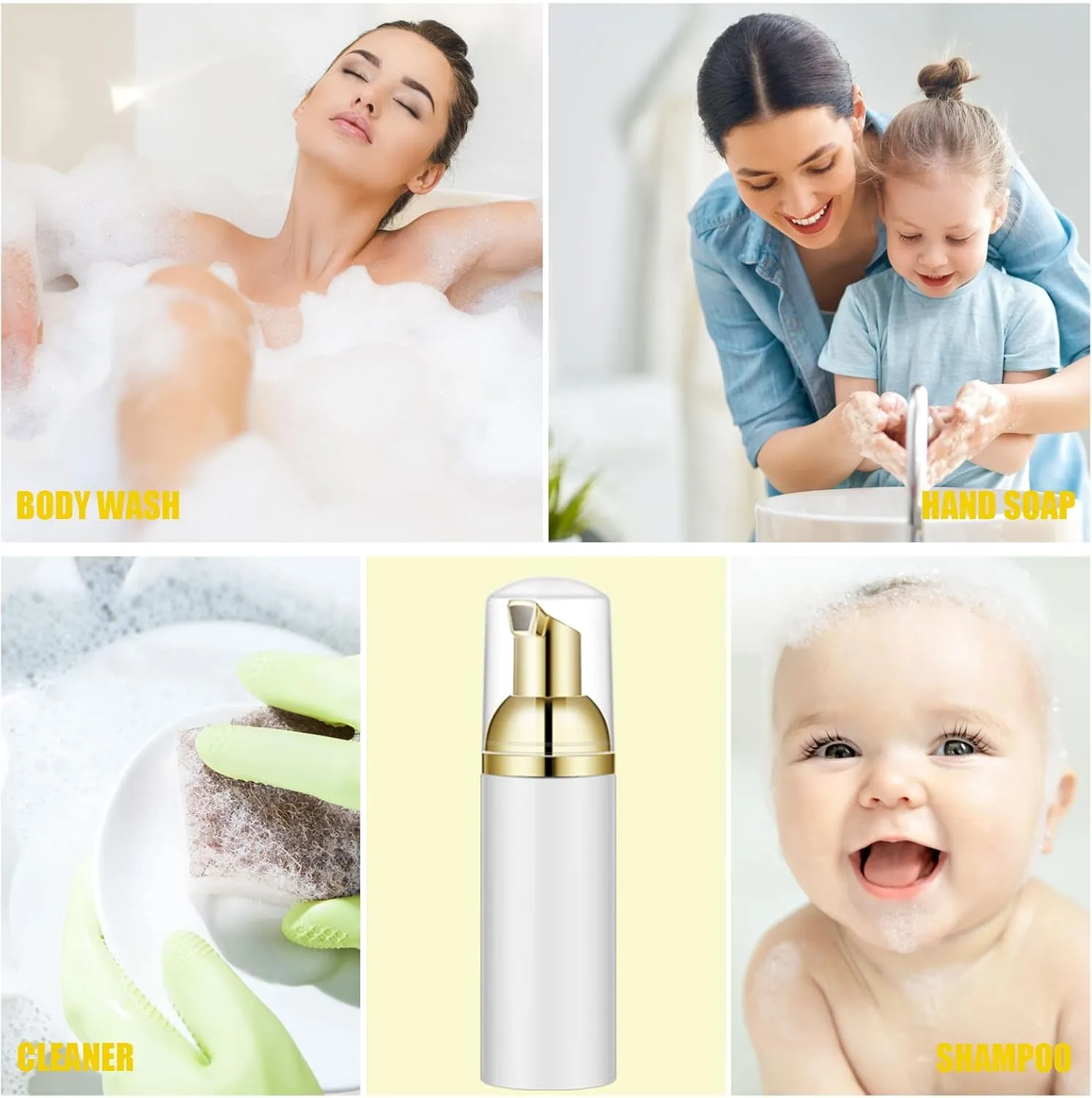 Lil Ray 50PCS White Foam Bottle with Gold Pump, Empty Travel Foaming Dispensers for Hand Soap,Lash Shampoo(2 Oz)
