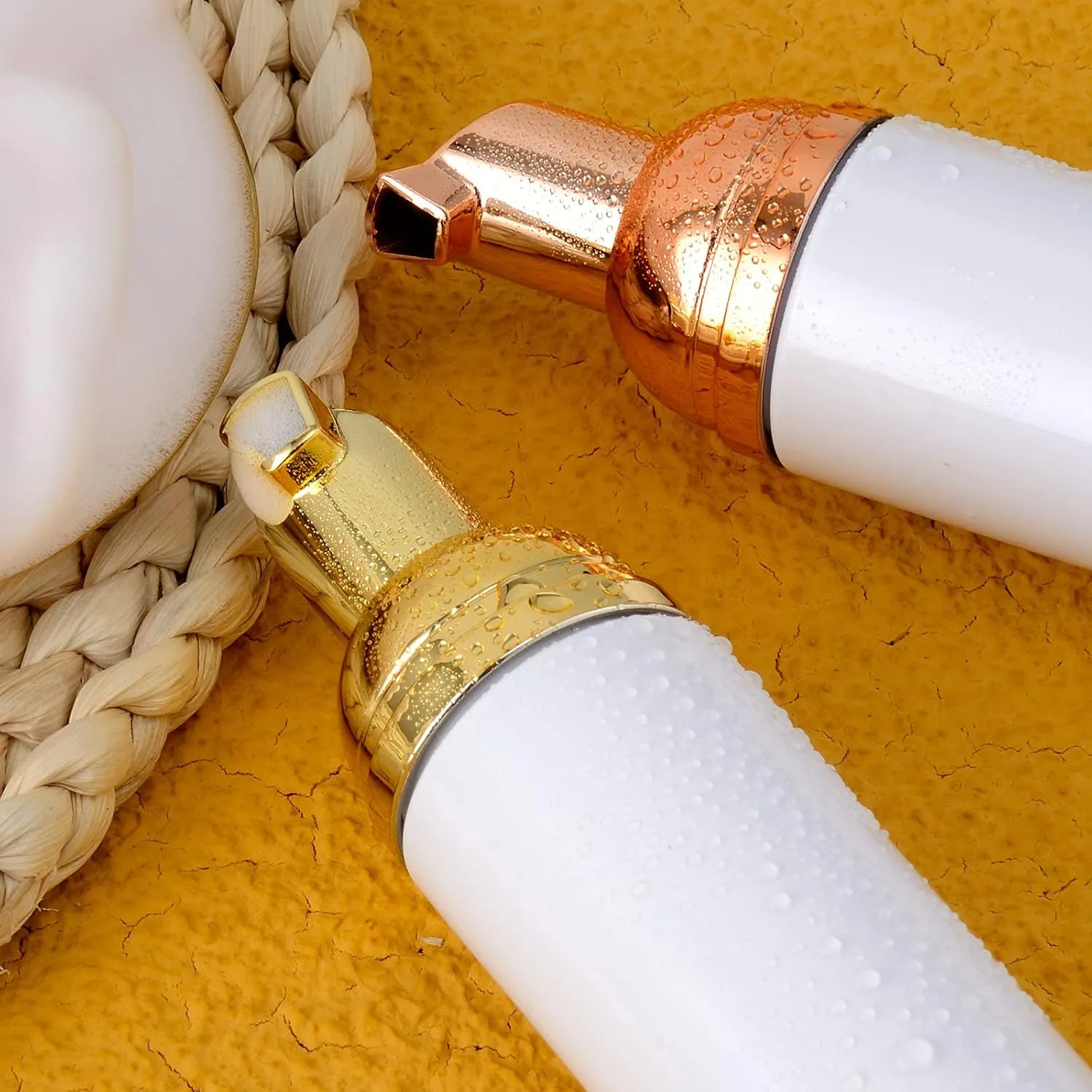 Lil Ray 50PCS White Foam Bottle with Gold Pump, Empty Travel Foaming Dispensers for Hand Soap,Lash Shampoo(2 Oz)