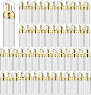 Lil Ray 50PCS White Foam Bottle with Gold Pump, Empty Travel Foaming Dispensers for Hand Soap,Lash Shampoo(2 Oz)