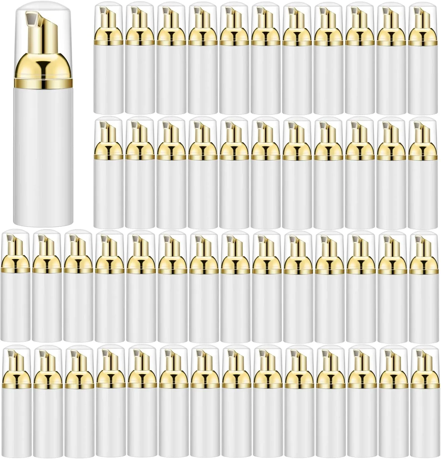 Lil Ray 50PCS White Foam Bottle with Gold Pump, Empty Travel Foaming Dispensers for Hand Soap,Lash Shampoo(2 Oz)