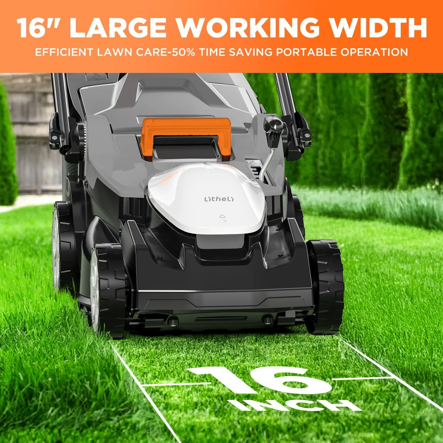Litheli 16 Inch Lawn Mower 2x20V Electric Coreless Lawn Mower Lightweight Push Mower with 6-Position Height Adjustment, 2 x 4.0Ah Battery Include