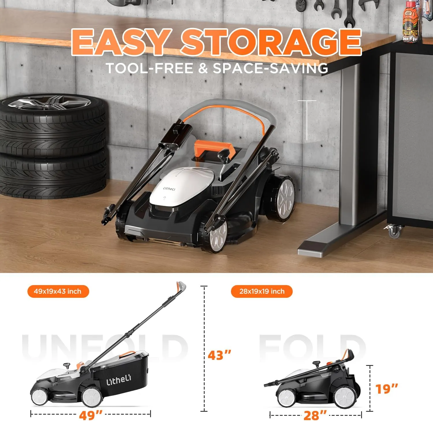 Litheli 16 Inch Lawn Mower 2x20V Electric Coreless Lawn Mower Lightweight Push Mower with 6-Position Height Adjustment, 2 x 4.0Ah Battery Include
