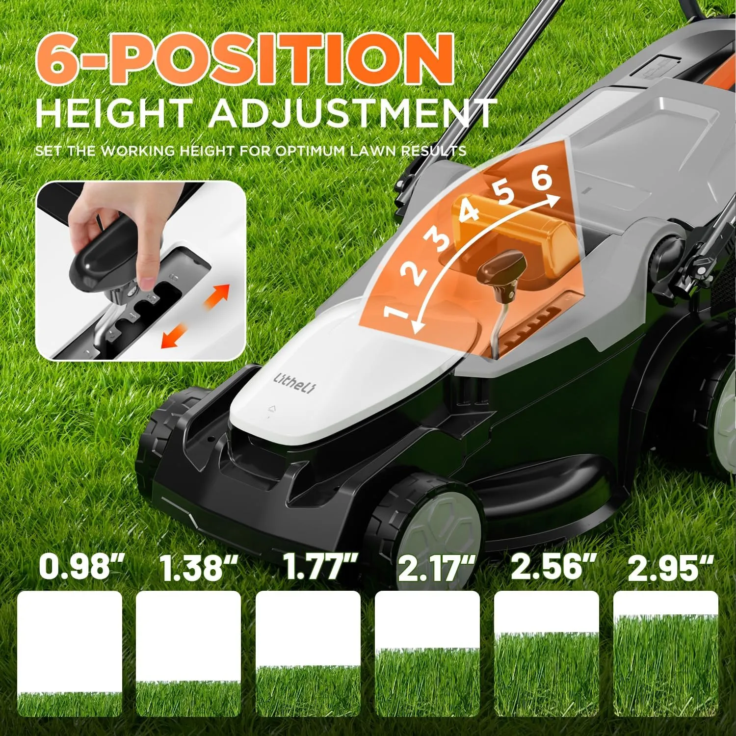 Litheli 16 Inch Lawn Mower 2x20V Electric Coreless Lawn Mower Lightweight Push Mower with 6-Position Height Adjustment, 2 x 4.0Ah Battery Include