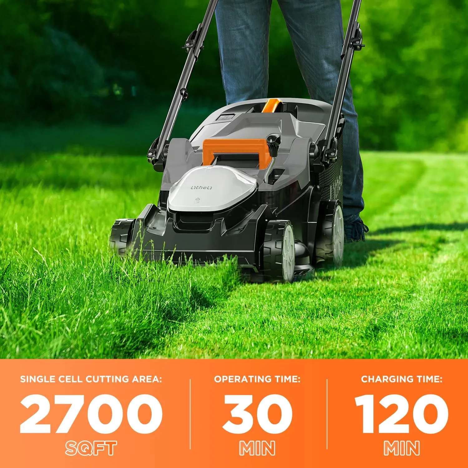 Litheli 16 Inch Lawn Mower 2x20V Electric Coreless Lawn Mower Lightweight Push Mower with 6-Position Height Adjustment, 2 x 4.0Ah Battery Include
