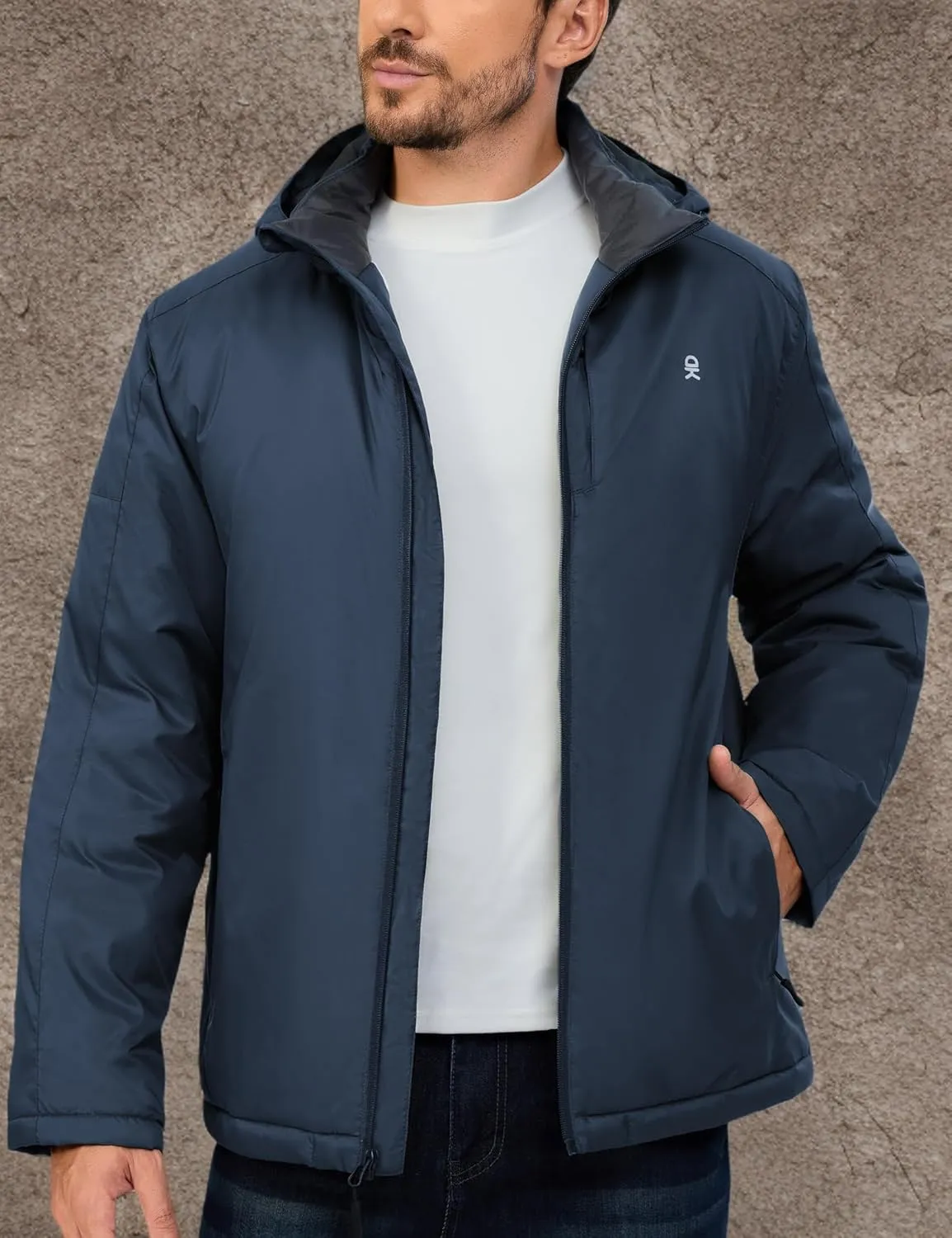 Little Donkey Andy Men's Winter Heat Reflective Jackets Water-Resistant Detachable hooded Insulated Thermal Ski Snow Coat