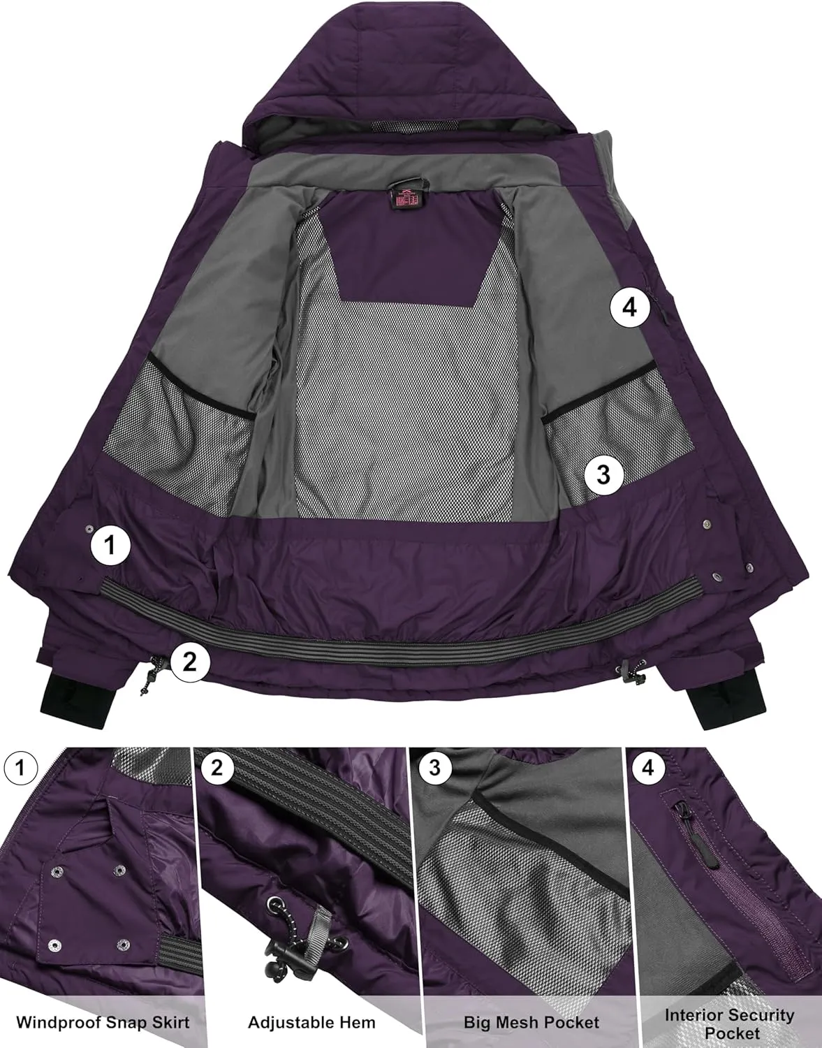 Little Donkey Andy Women's Warm Ski Jacket Water Resistant Insulated Snowboarding Jacket Windproof Winter Snow Coat