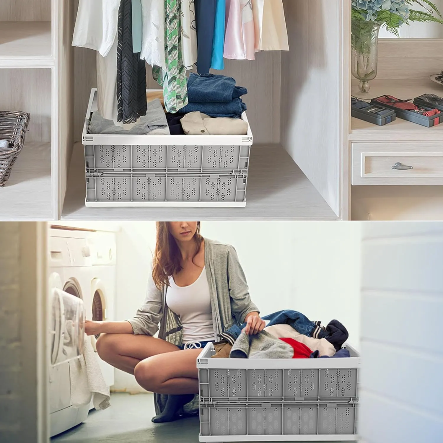 Livememory Foldable Crates, 31 Liters Plastic Milk Crate Storage Bin for Home, Laundry, Clothes(17.7x 12 x 9 in)